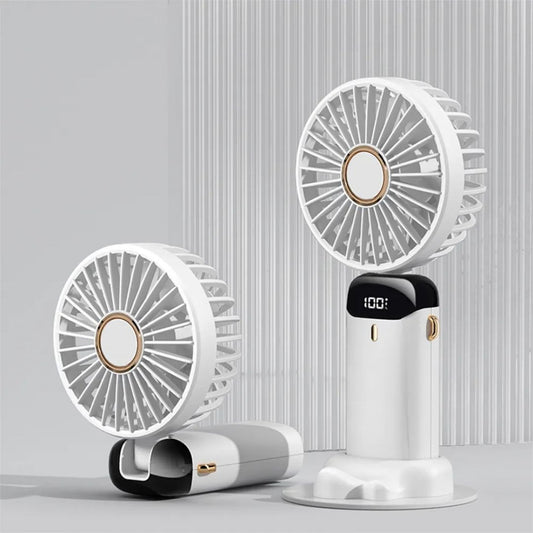 Handheld Mini Fan Foldable Portable Neck Hanging Fans 5 Speed USB Rechargeable Fan with Desk Phone Stand and LED Display Screen